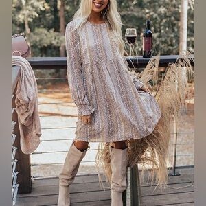 Impressions Path To Love Floral Babydoll Dress in Taupe - Size M